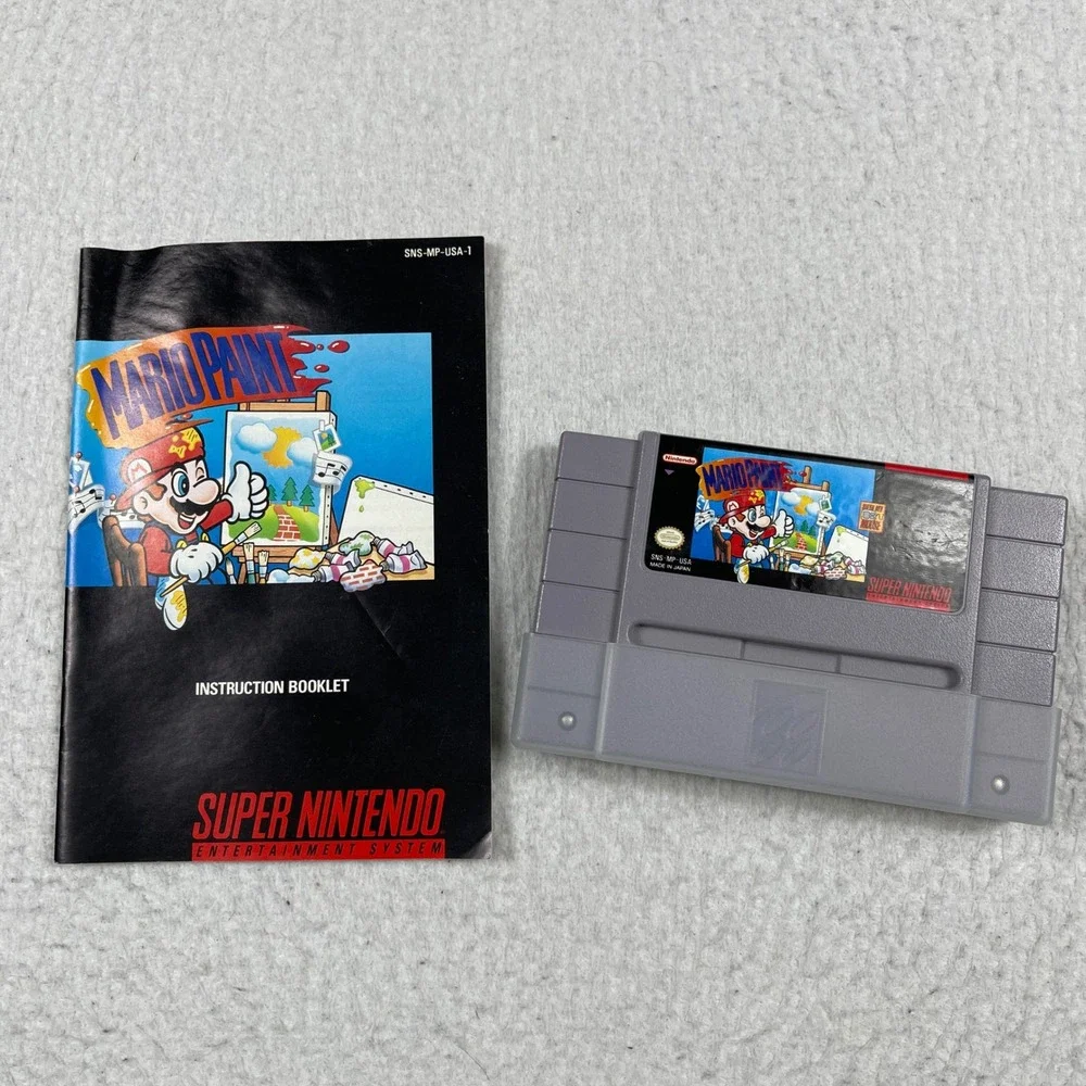 Nintendo Mario Paint Video Game SNES OS Grey Cartridge Manual Retro Gaming